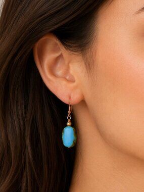 Handmade Blue Turquoise Czech Glass Copper Dangle Earrings